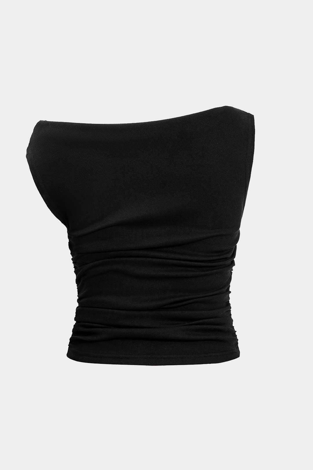 Blusa Asimétrica Con Nudo En Un Hombro Sin Mangas Drapeada