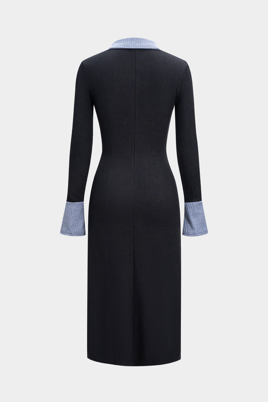 Knit Button Contrast Long Sleeve Dress