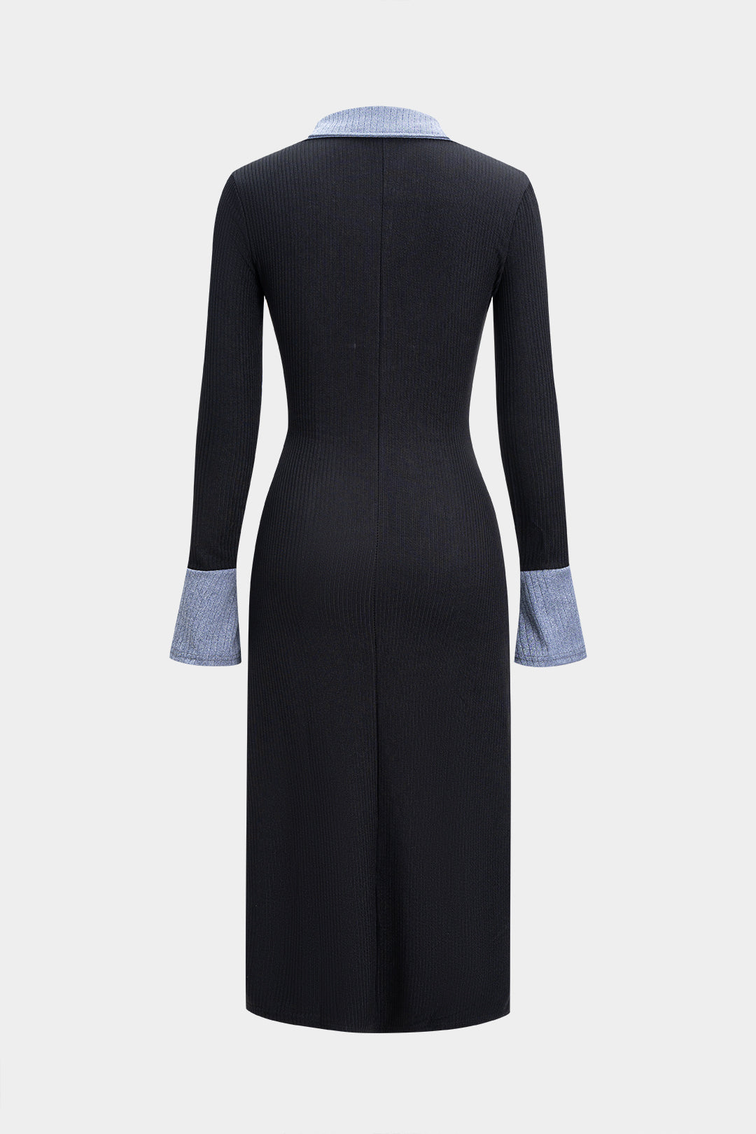 Knit Button Contrast Long Sleeve Dress