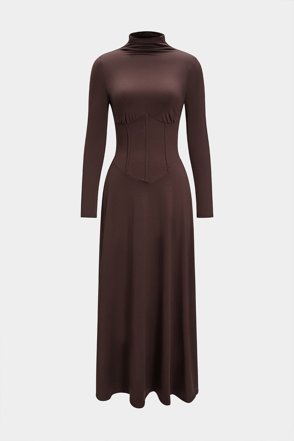 High Collar Corset Long-Sleeve Maxi Dress