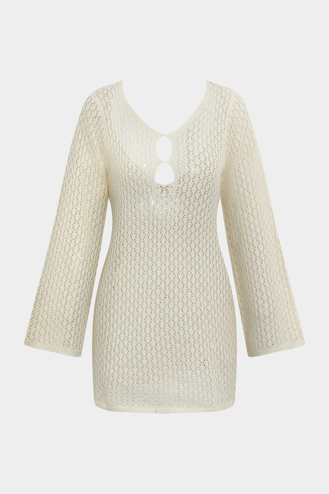 Knitted Cut Out Backless Long Sleeve Mini Dress