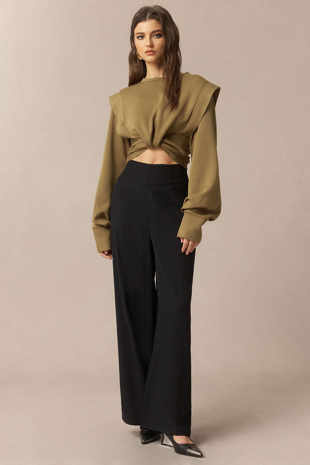 Ruched Round Neck Long Sleeve Sweatshirt