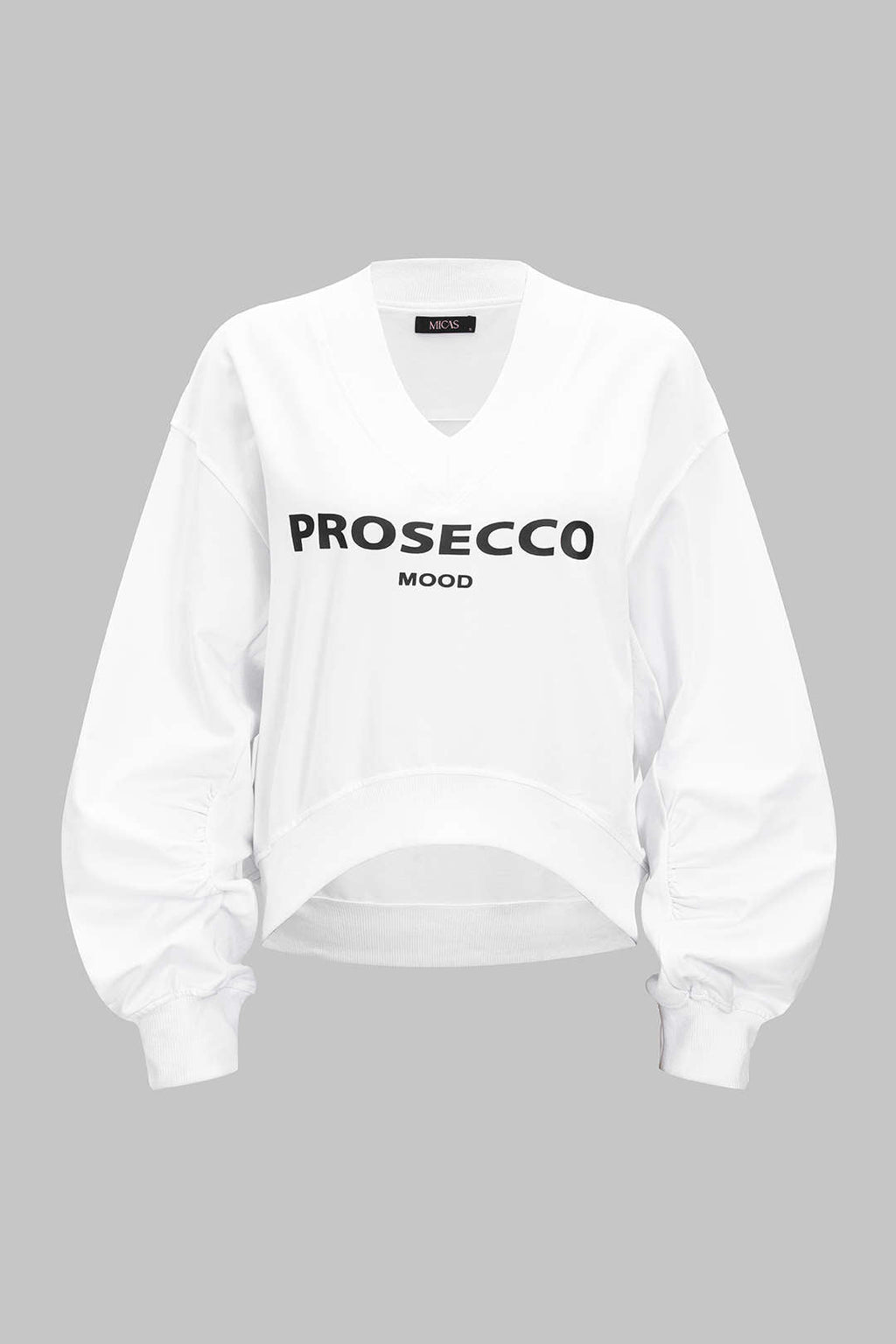 סווטשירט ארוך עם צווארון V והדפס אותיות 