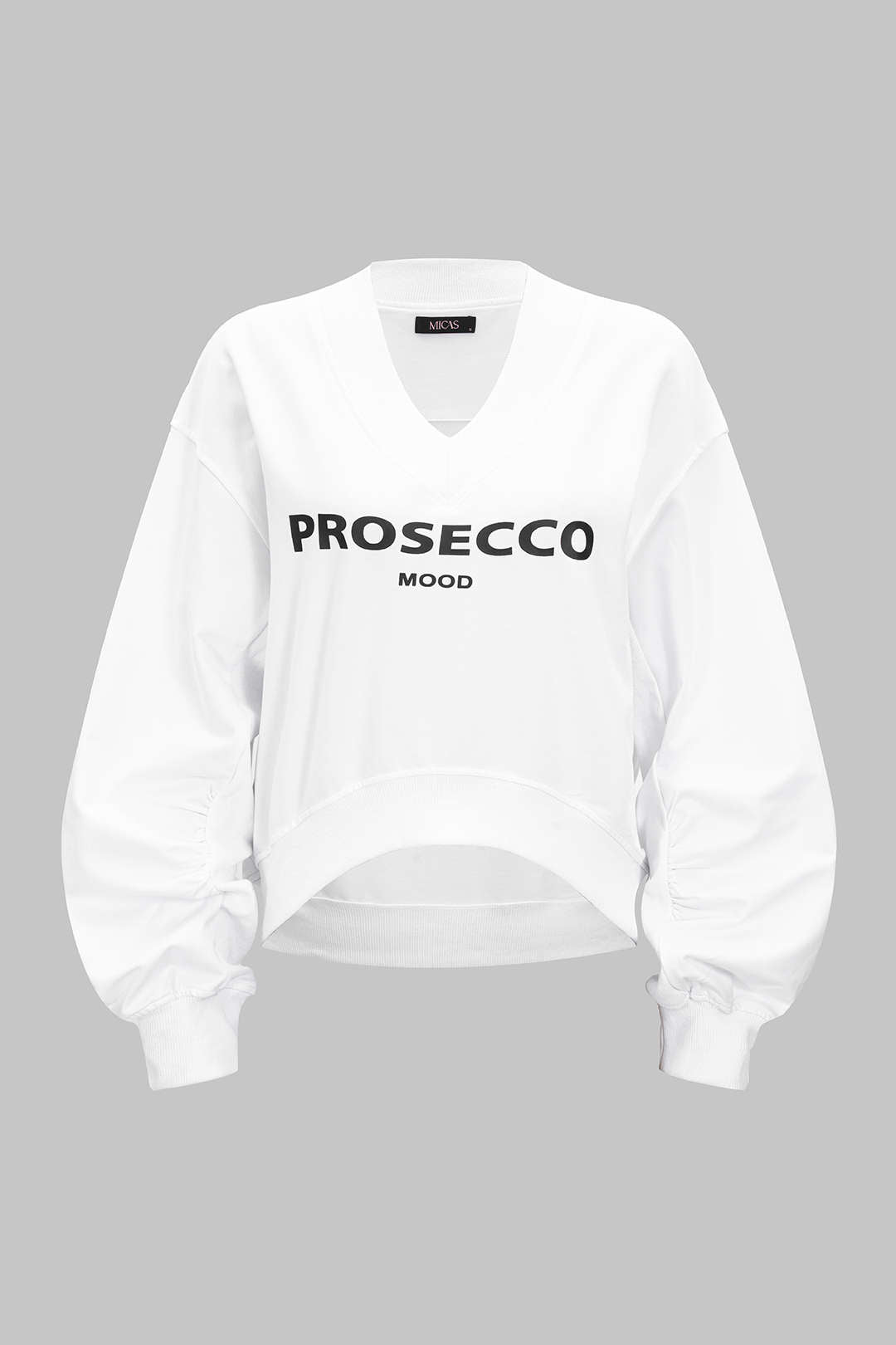 סווטשירט ארוך עם צווארון V והדפס אותיות 