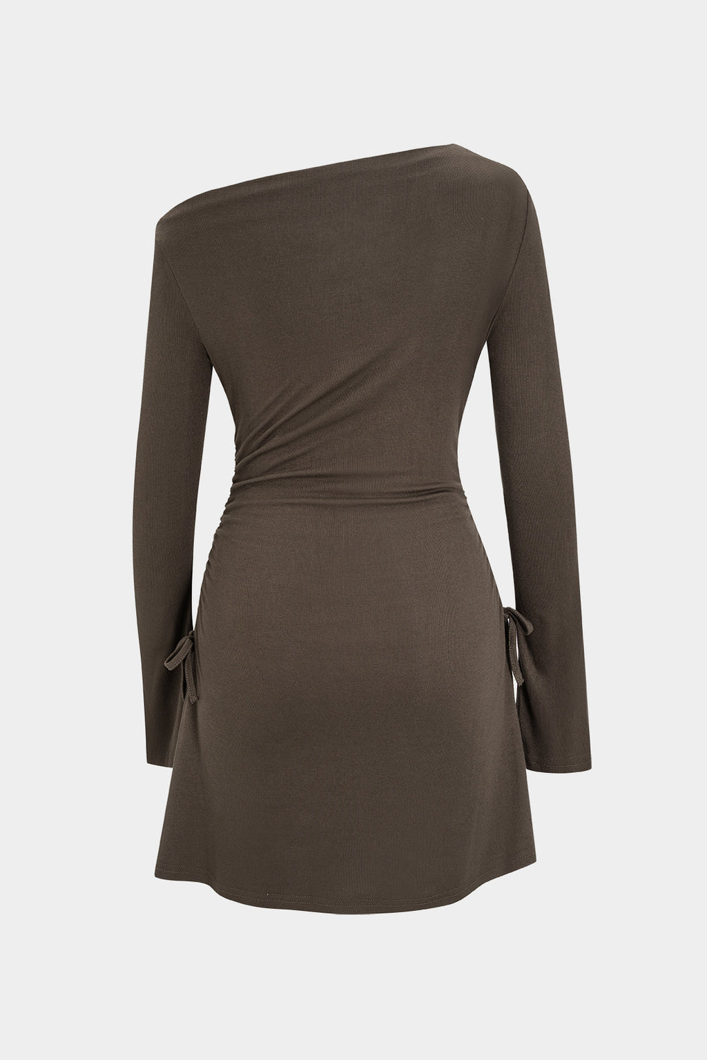 שמלת מיני עם כתפיים פתוחות ושרוכים ארוכים 