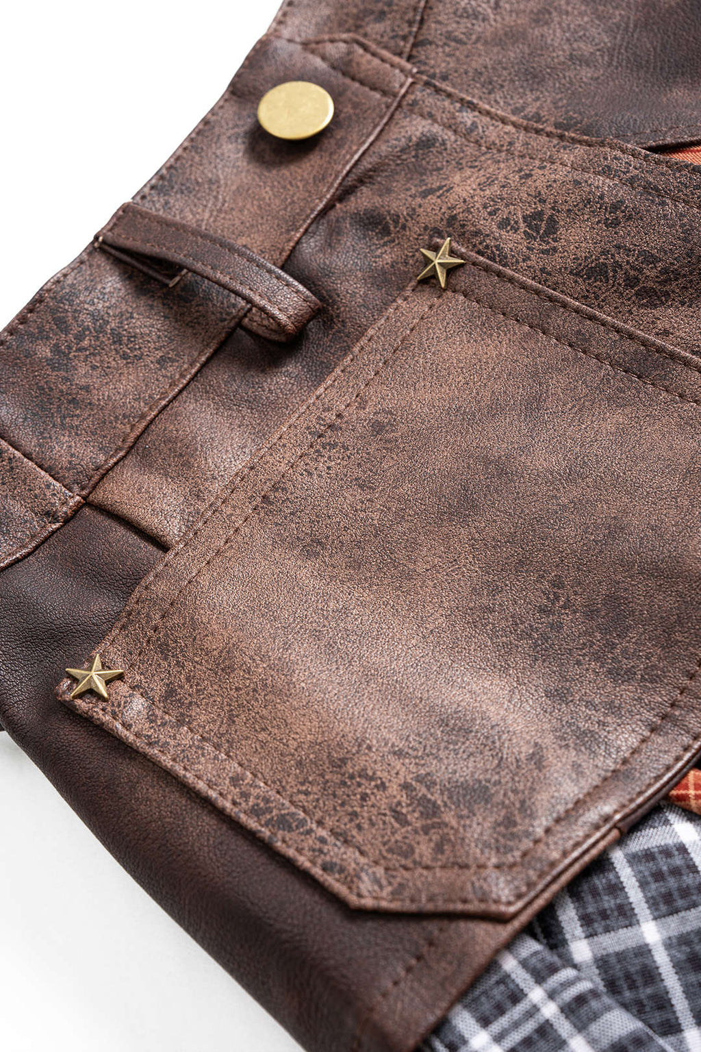 חצאית דמוית עור עם הדפס ניגודי משובץ וטלאים, מכפלת לא סדירה 