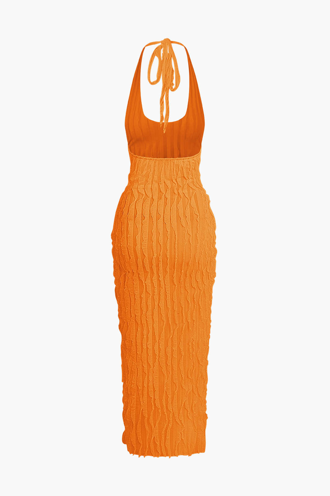 Vestido Maxi Halter Transparente Texturizado Con Volantes