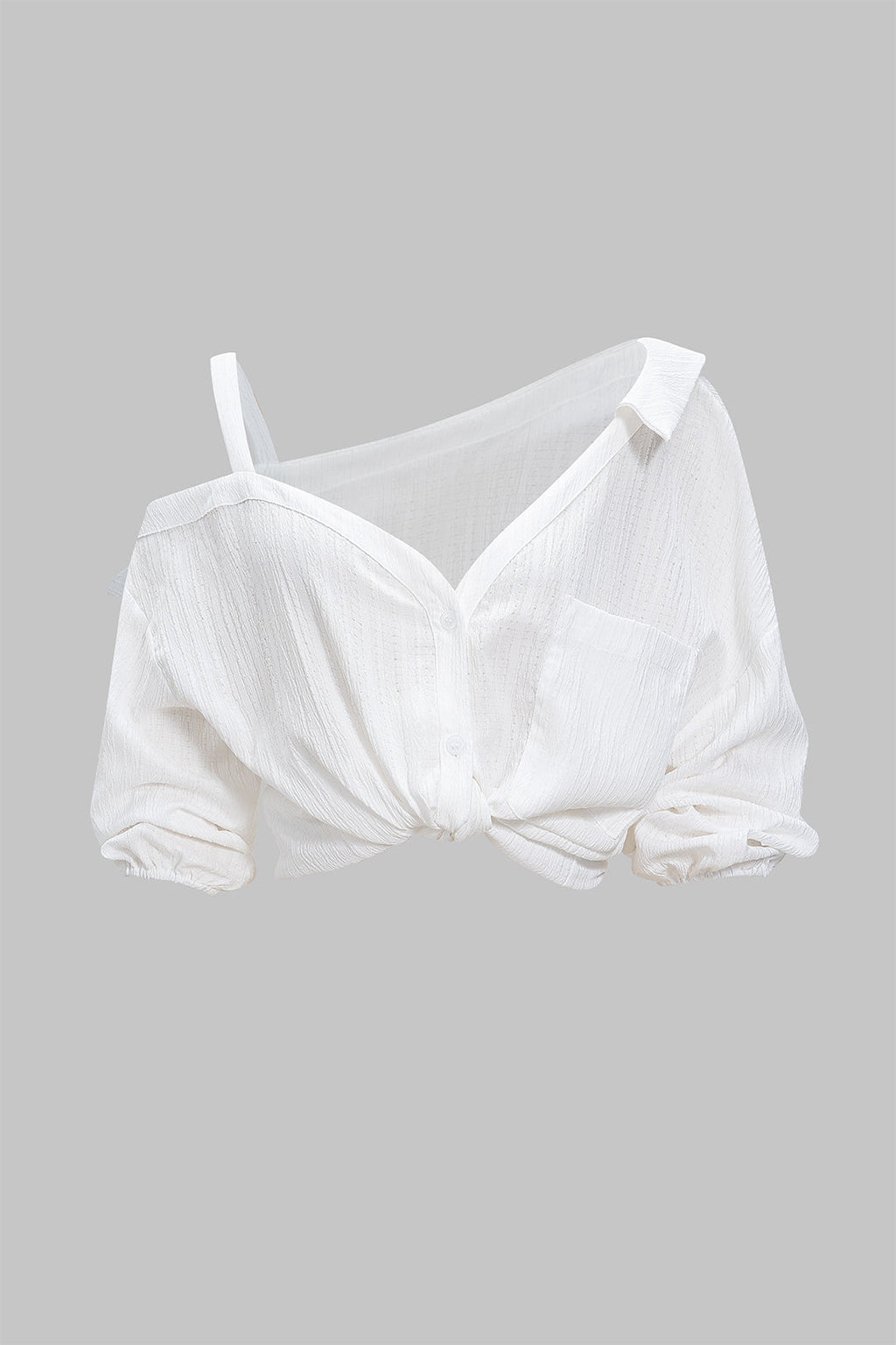 חולצה אסימטרית ללא גב עם שרוולים ארוכים מכופתרים 