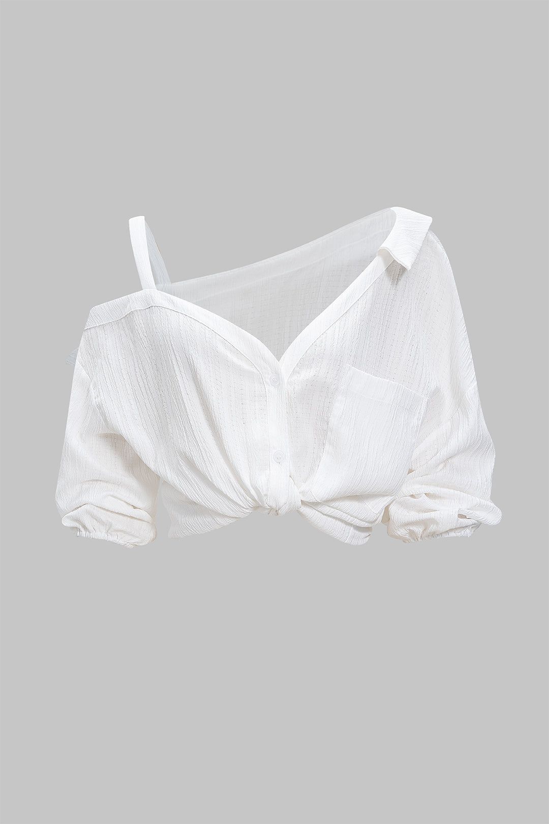 חולצה אסימטרית ללא גב עם שרוולים ארוכים מכופתרים 