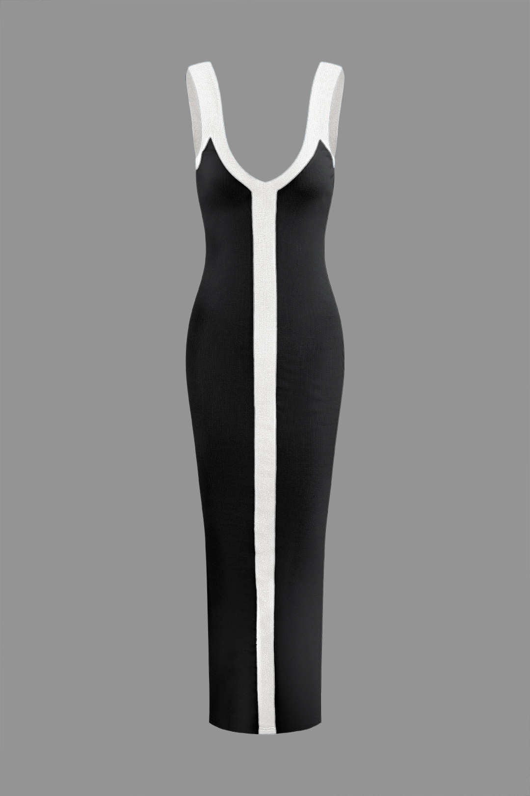 Vestido Maxi Color Block Con Escote En V Y Ribbed Elegante