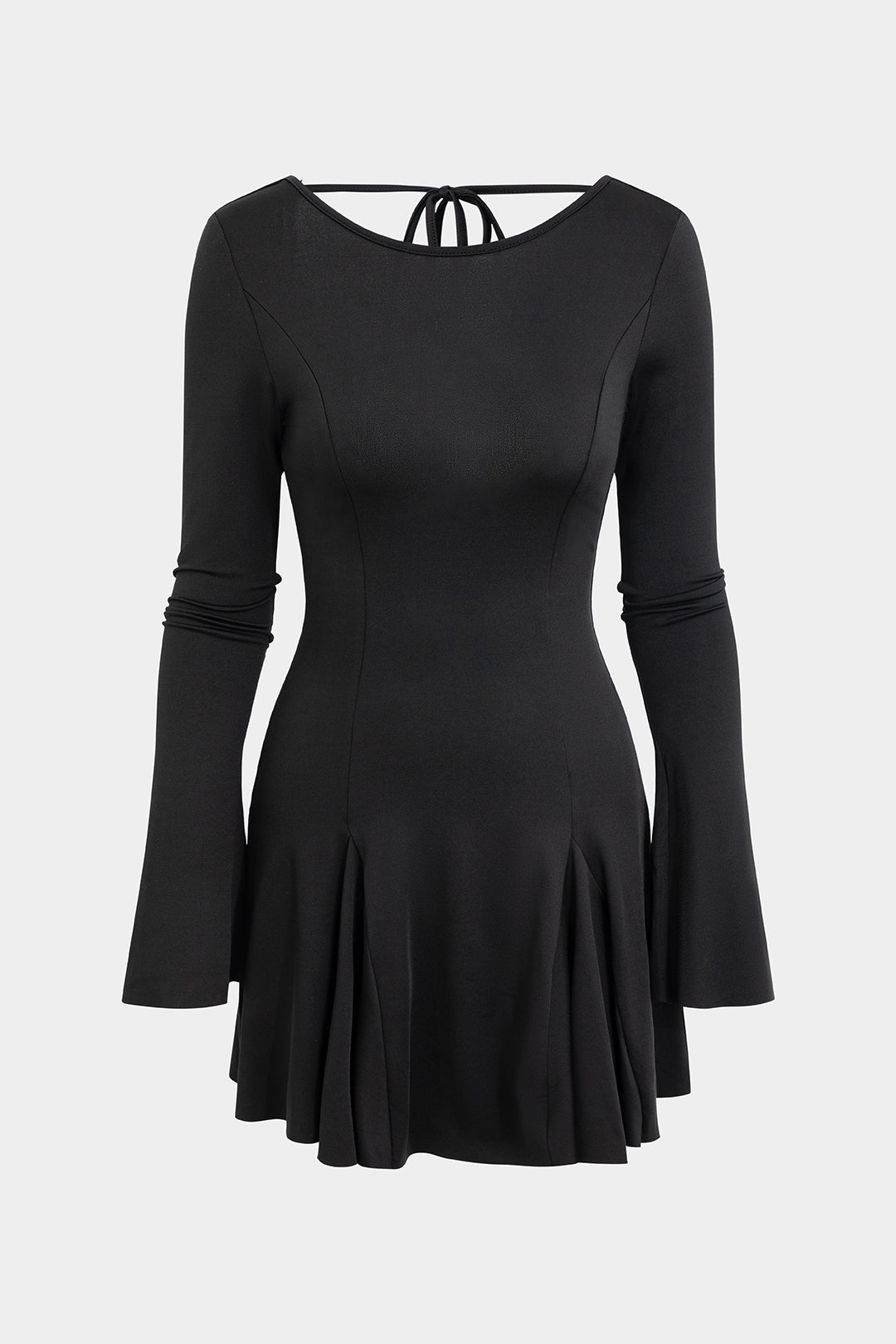 שמלת מיני ללא גב עם שרוולים ארוכים וקשירה 