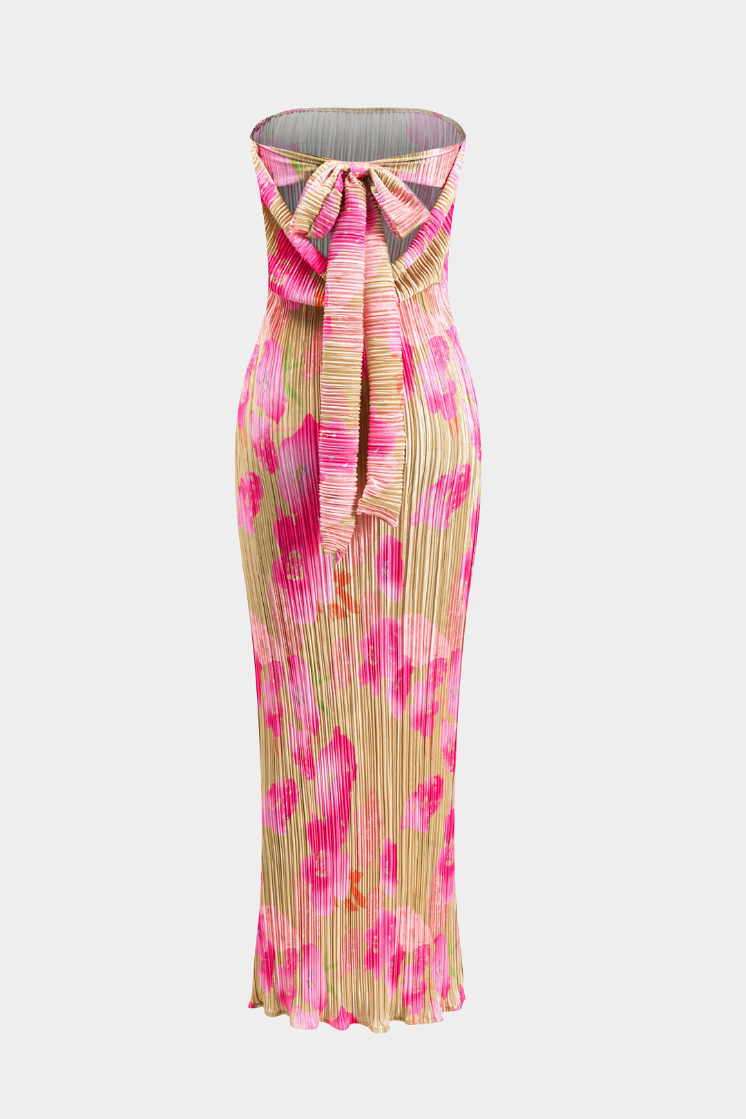 Vestido Maxi Sin Tirantes Con Lazo Trasero Estampado Floral