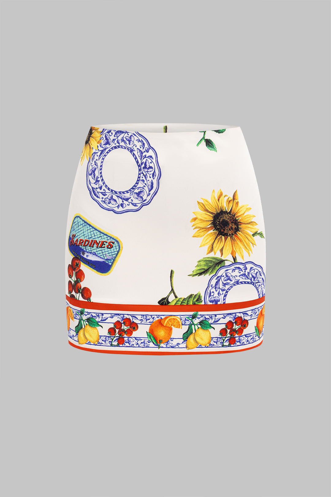 חצאית עם הדפס פרחוני של פירות 