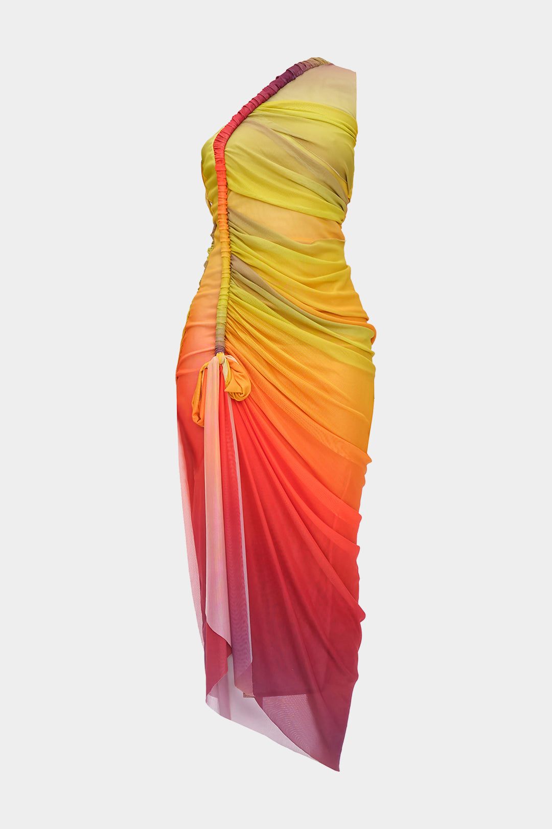 Vestido Midi Degradado Con Hombro Descubierto Y Malla