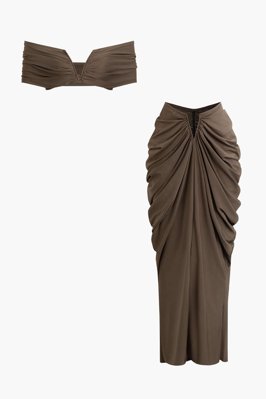 Conjunto Blusa Cuello En V Falda Maxi Cintura En V Elegante