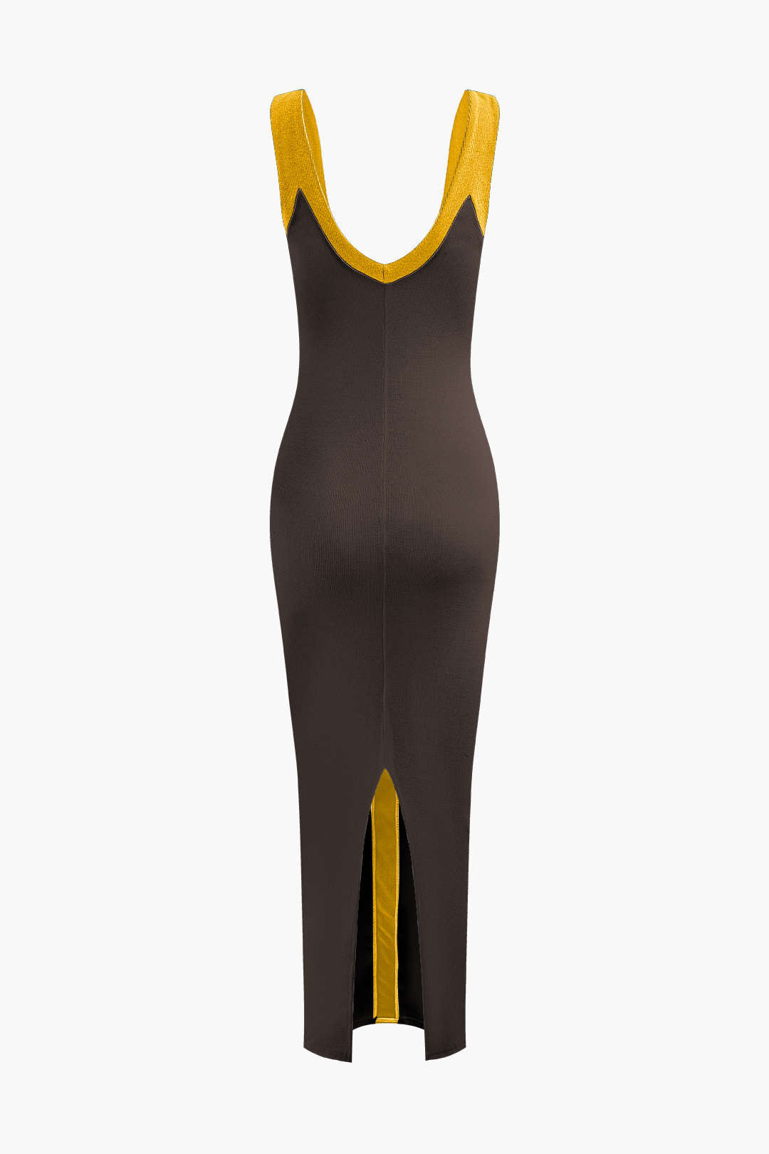Vestido Maxi Color Block Con Escote En V Y Ribbed Elegante