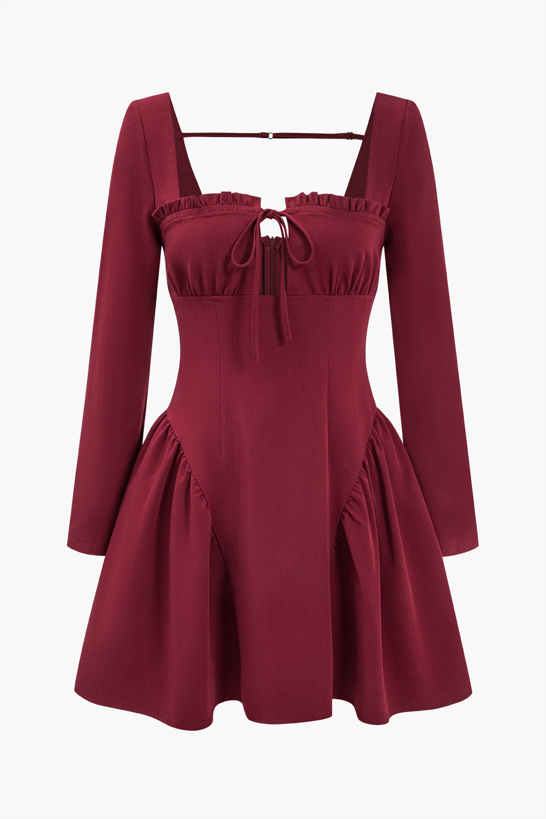 שמלת מיני חלקה עם קפלים וקשירה 