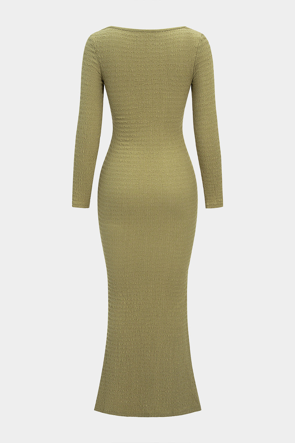 Knit Ribbed Square Neck Long-Sleeve Dress