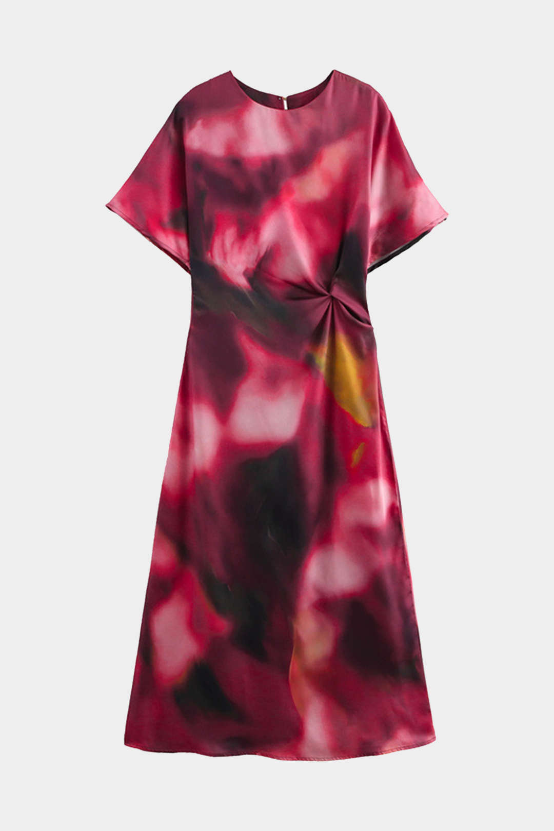 Vestido Midi Estampado Tie Dye Con Volantes Y Nudo Elegante