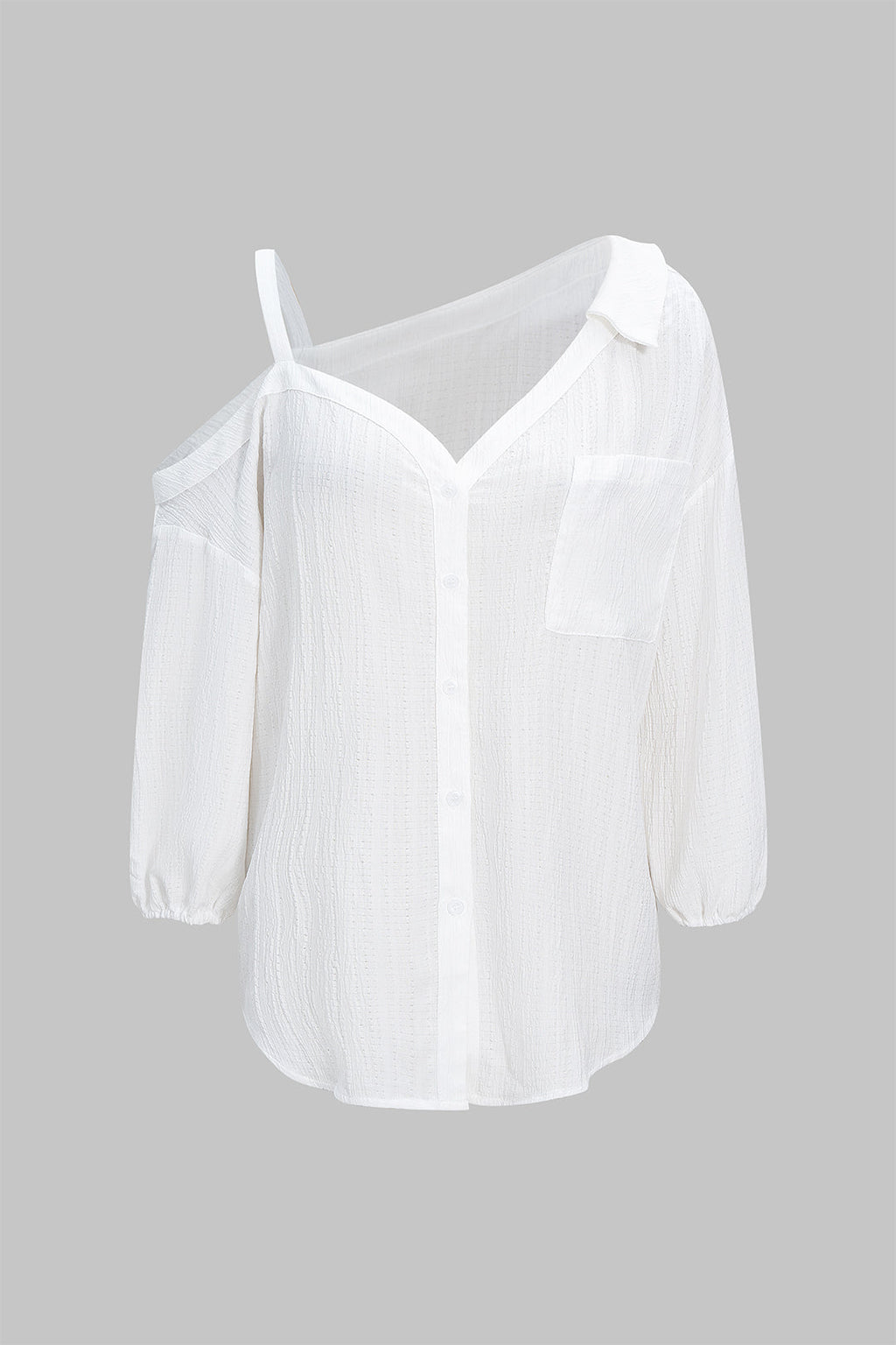 חולצה אסימטרית ללא גב עם שרוולים ארוכים מכופתרים 