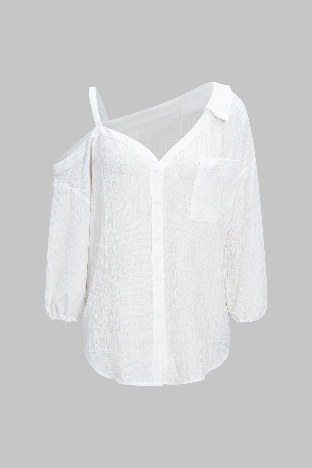 חולצה אסימטרית ללא גב עם שרוולים ארוכים מכופתרים 