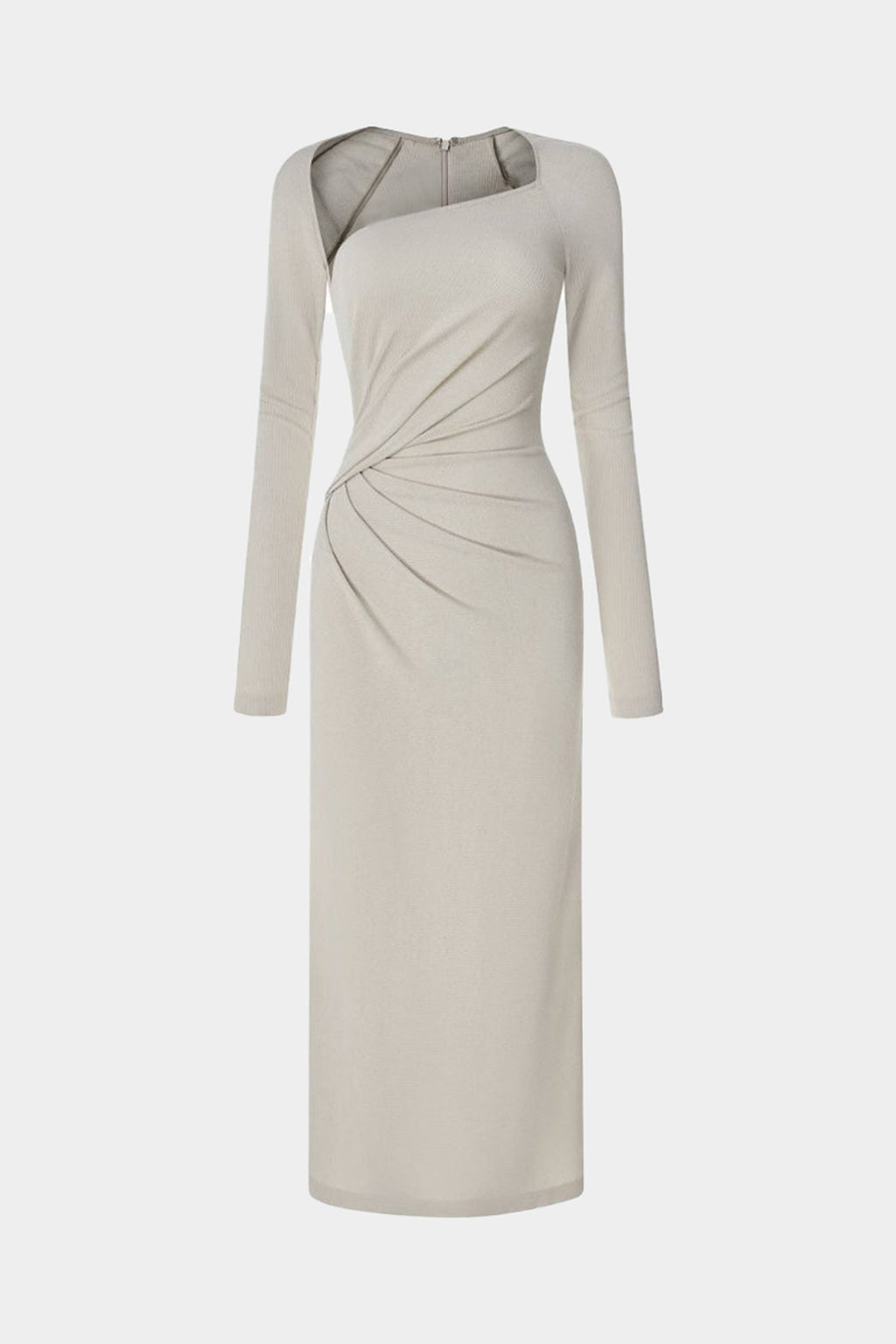 Ruched Zipper Long Sleeve Midi Dress
