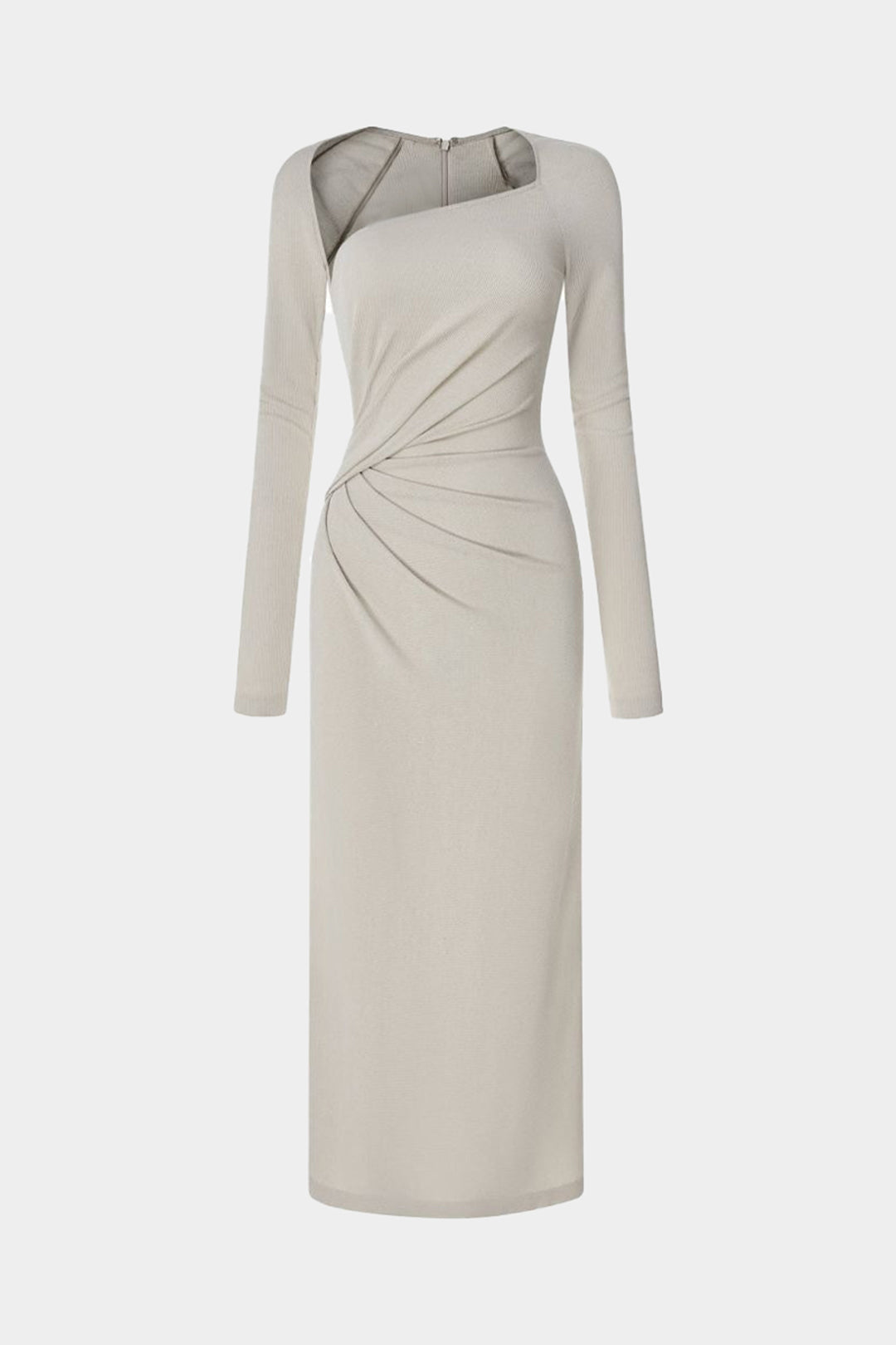 Ruched Zipper Long Sleeve Midi Dress