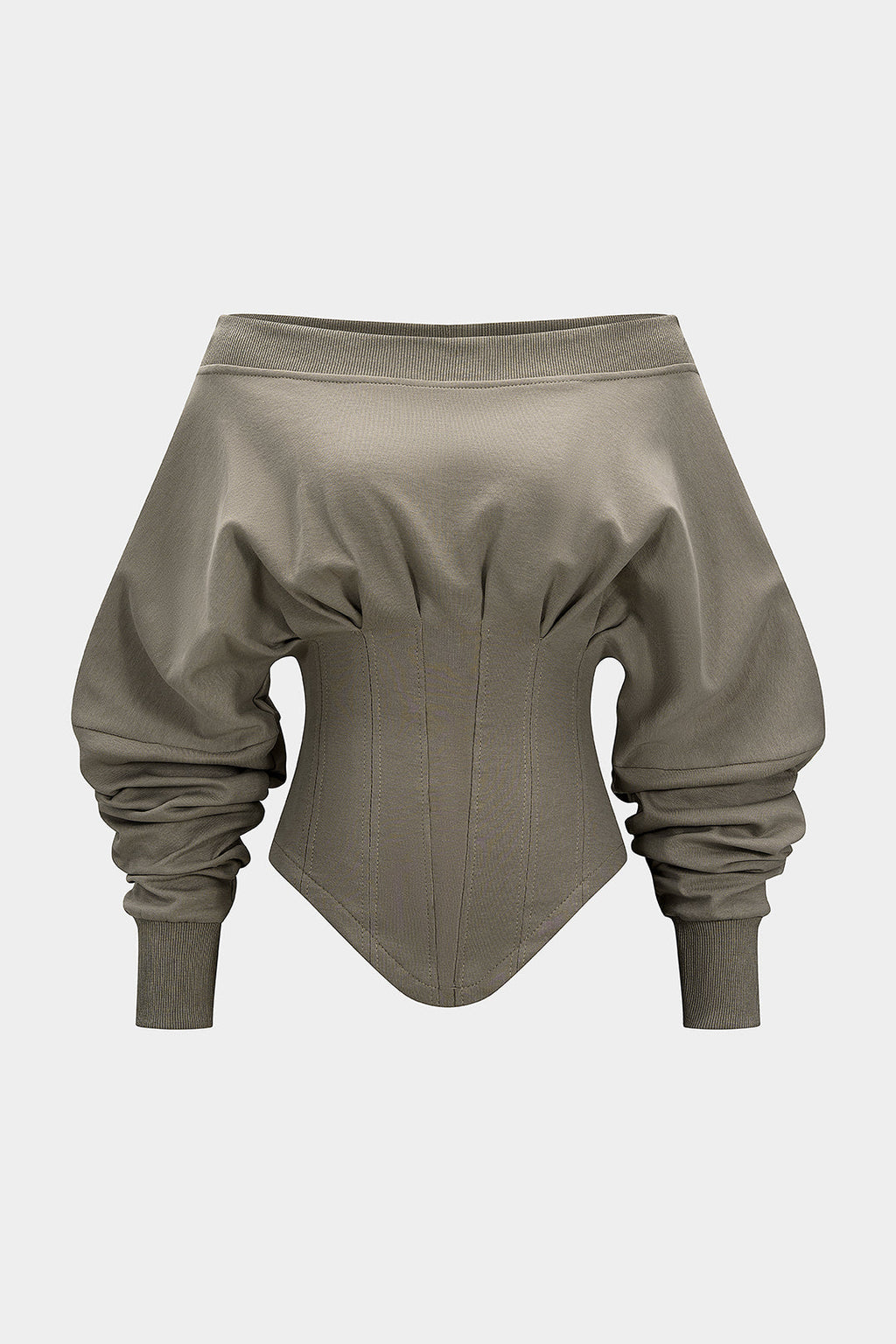 Off Shoulder Metallic Pleated Zipper Waist-Cinching Sweatshirt