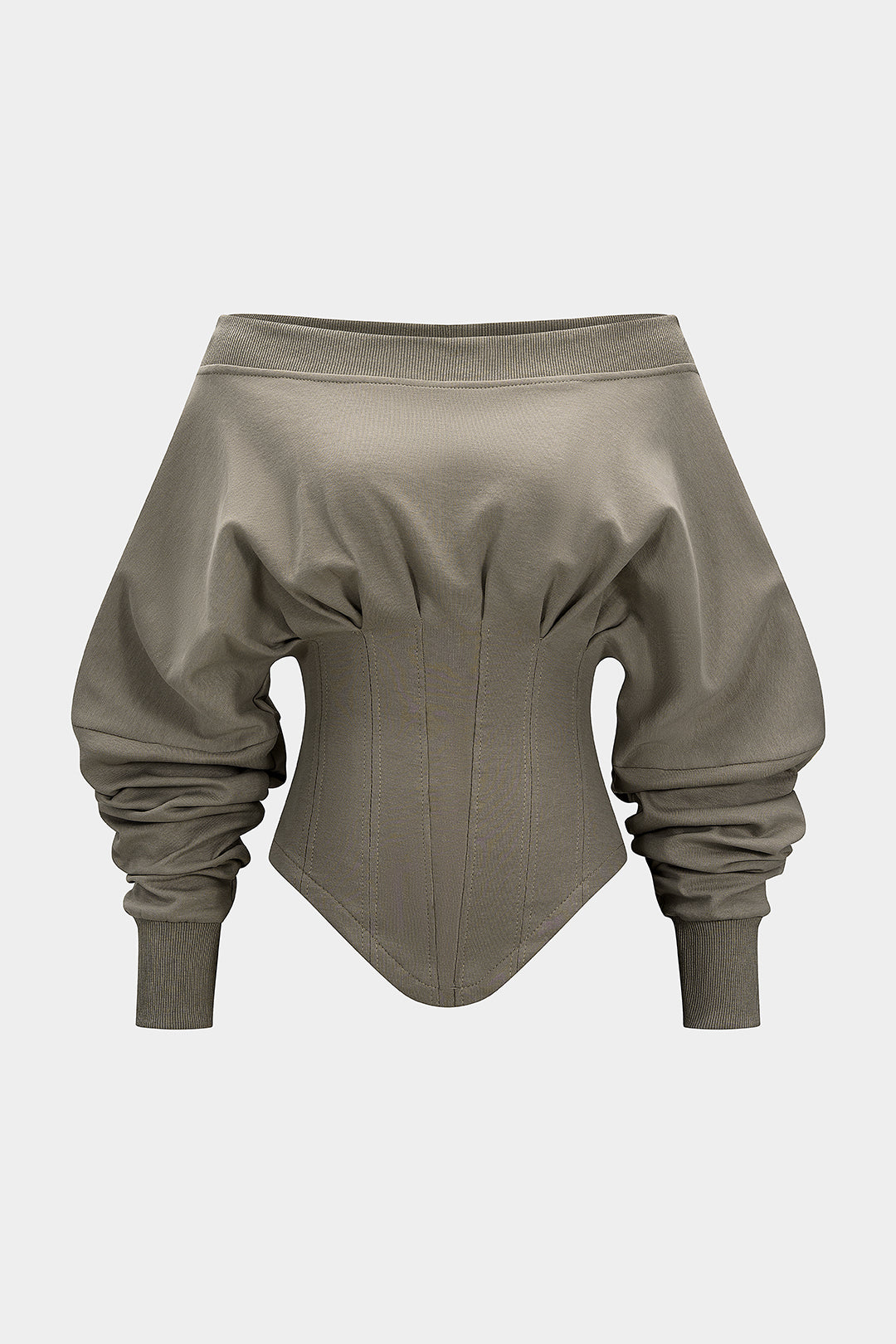 Off Shoulder Metallic Pleated Zipper Waist-Cinching Sweatshirt