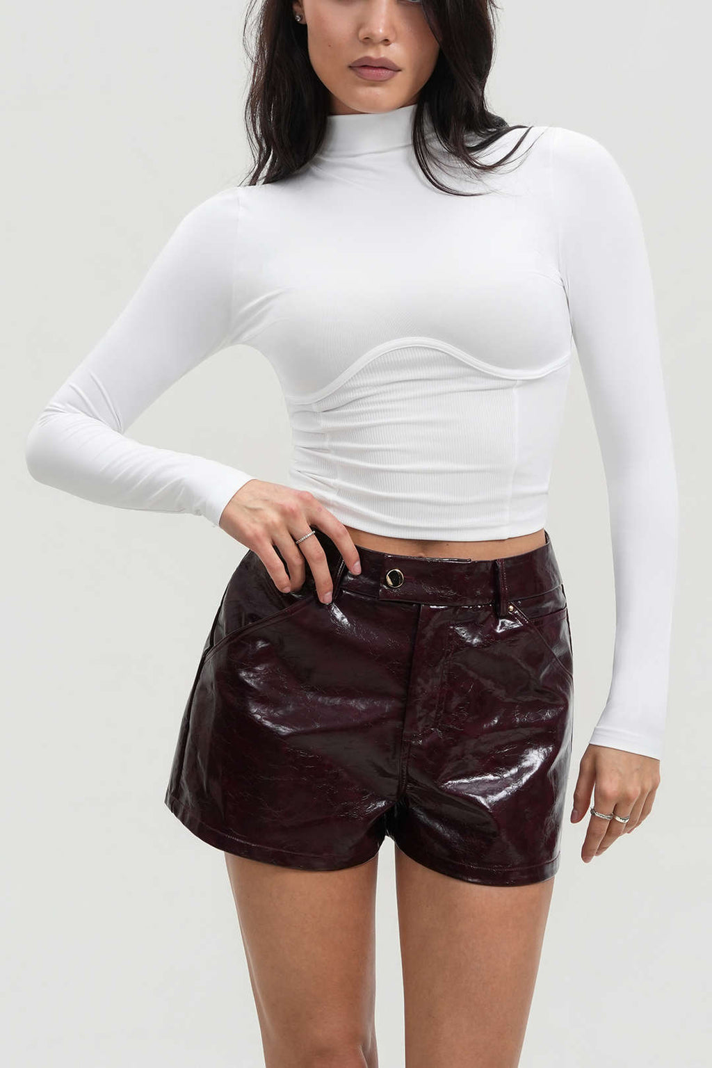 Solid Bustier Long Sleeve Top