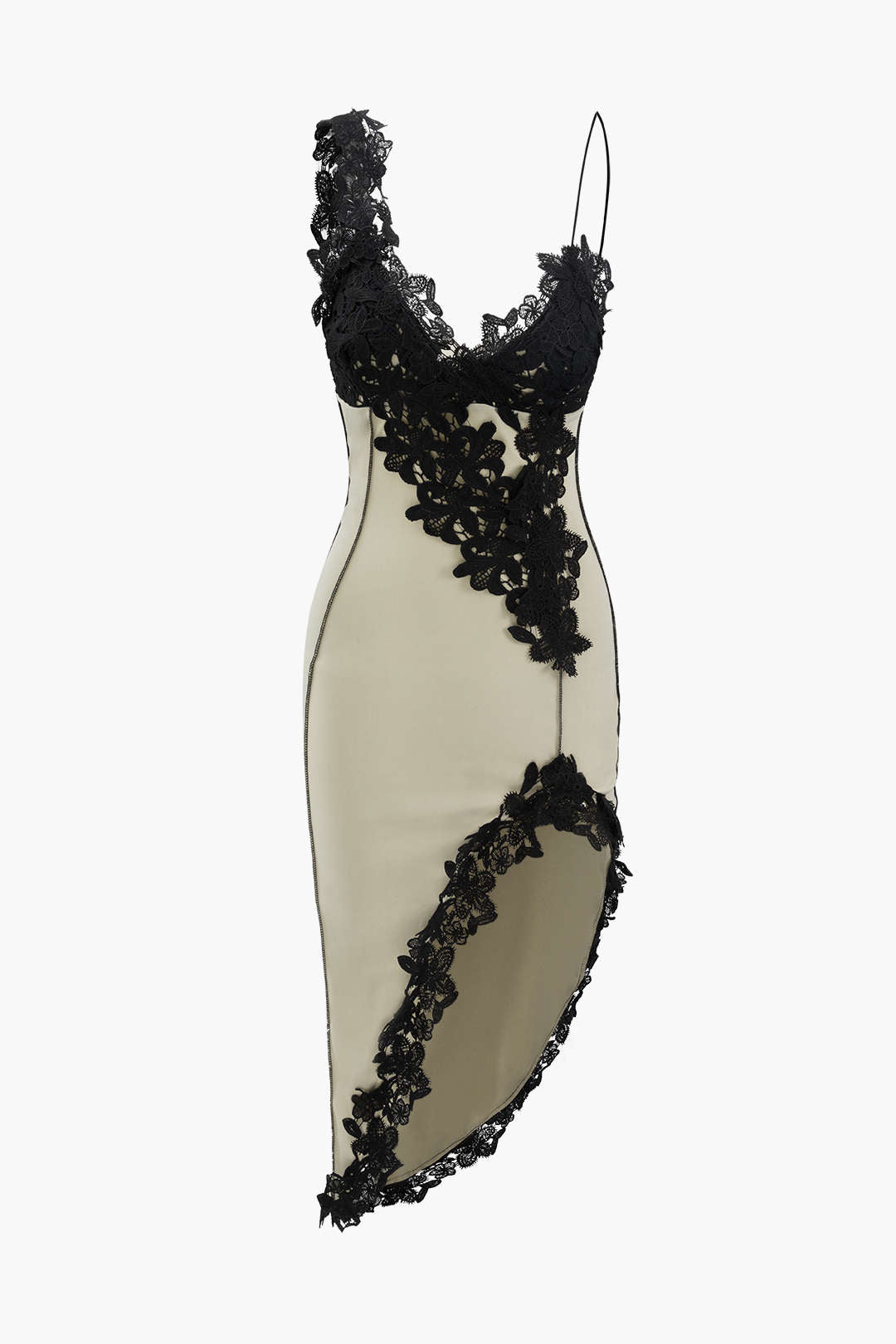 Vestido Midi con Panel de Encaje Asimétrico Silueta