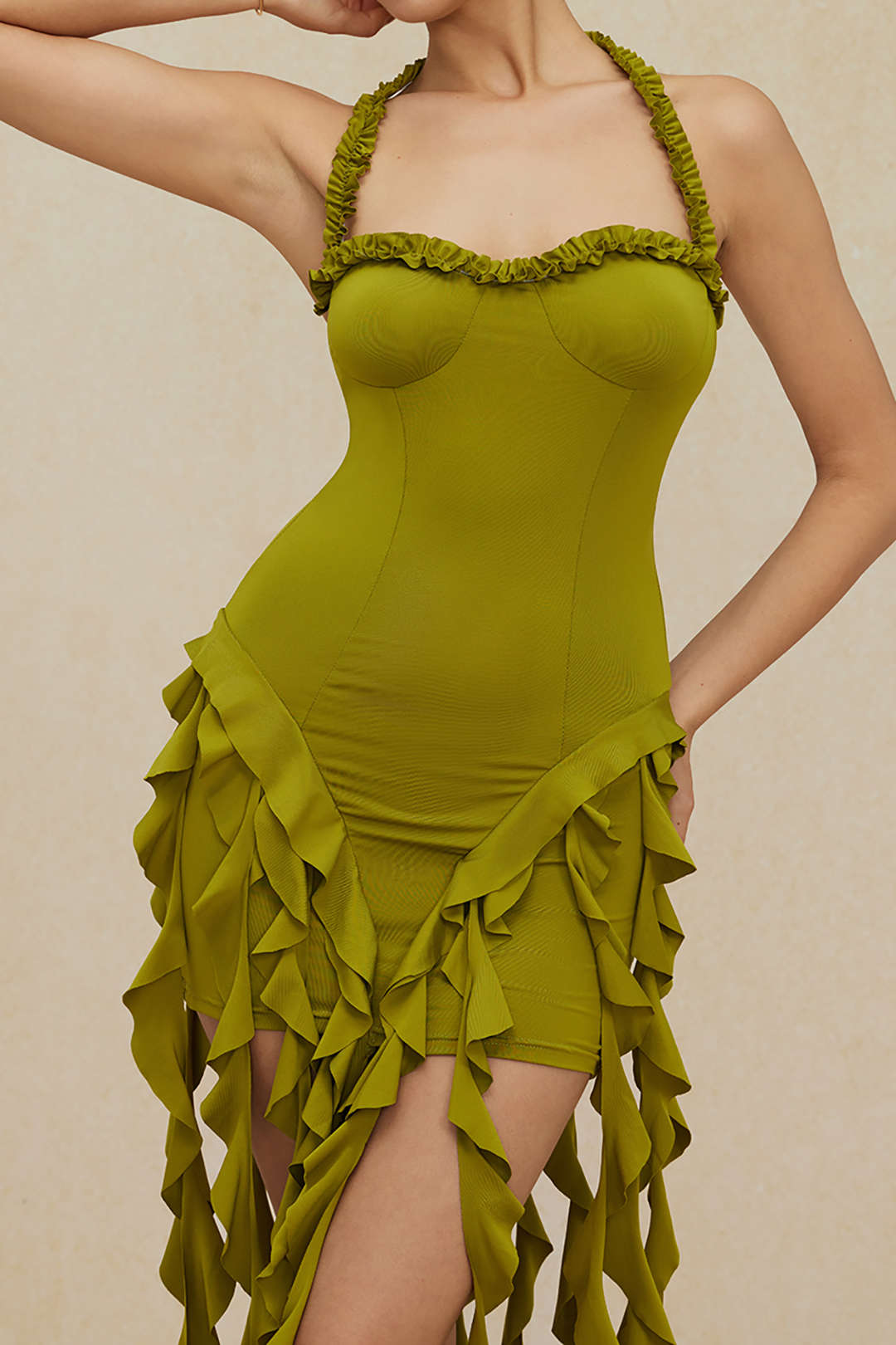 Vestido Mini Halter Bustier Con Flecos Espalda Abierta