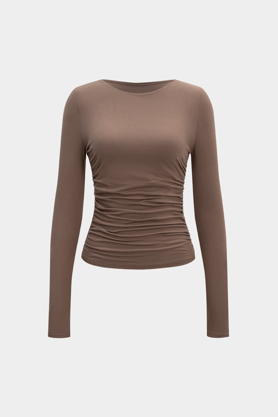 Ruched Round Neck Long-Sleeve Top