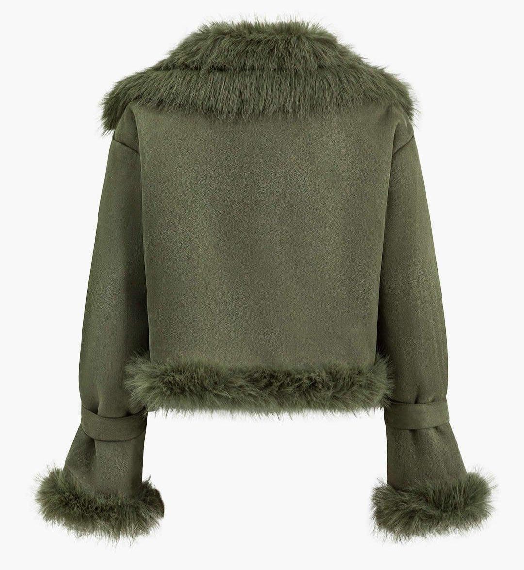 Chaqueta Corta Con Cuello De Peluche Para Mujeres Modernas