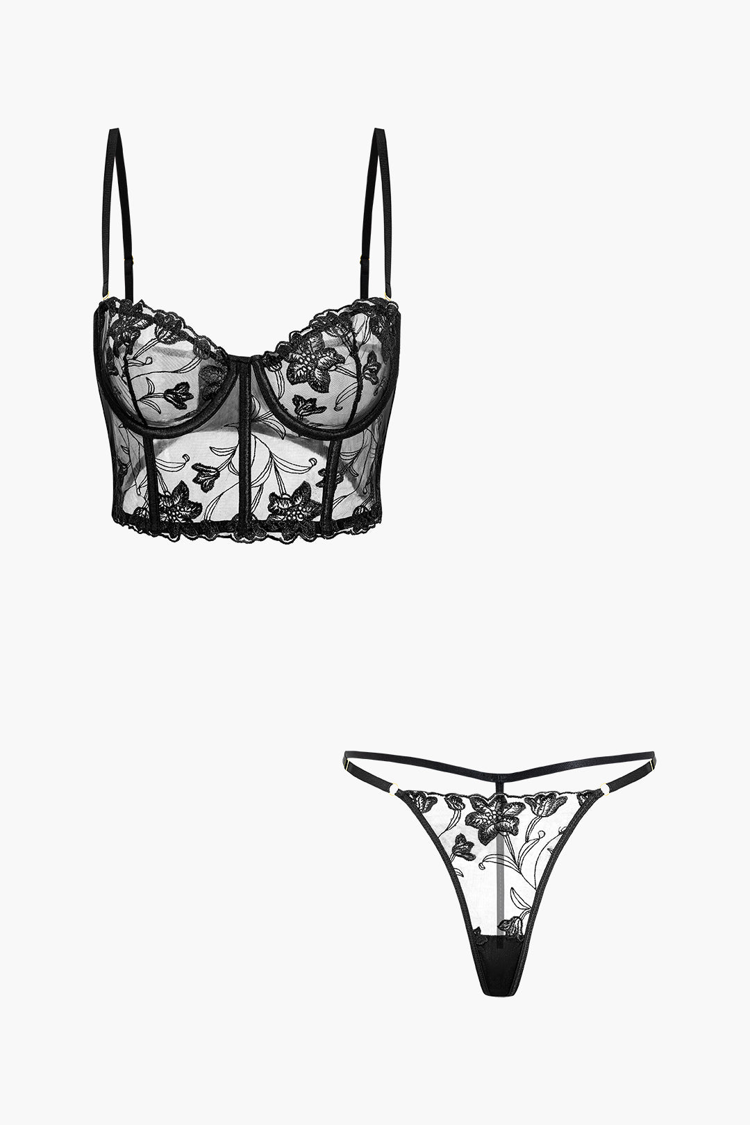 Conjunto Transparente Floral Tirantes Y Braguita Bordada