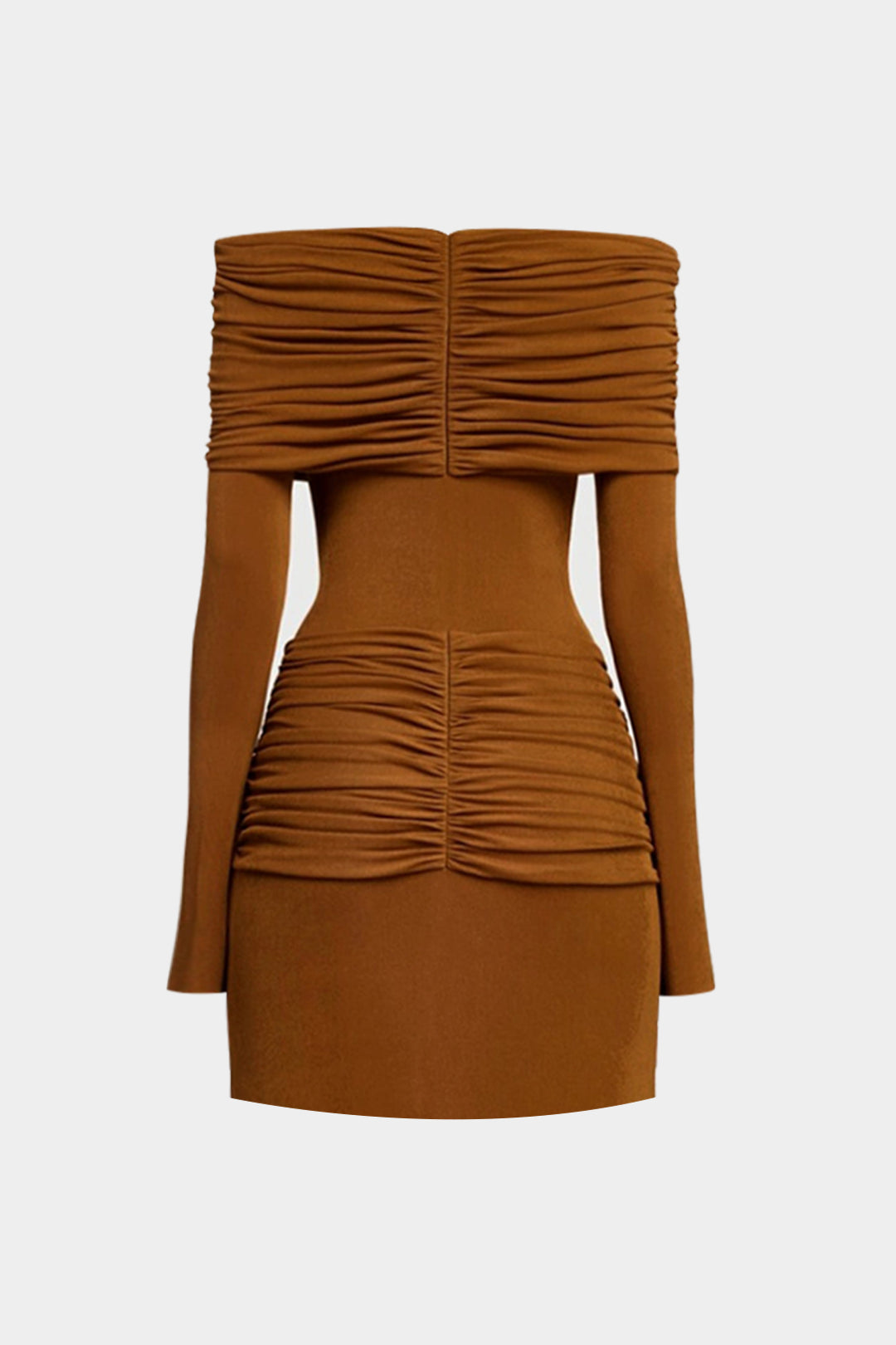 Off Shoulder Metallic Decor Ruched Long Sleeve Mini Dress