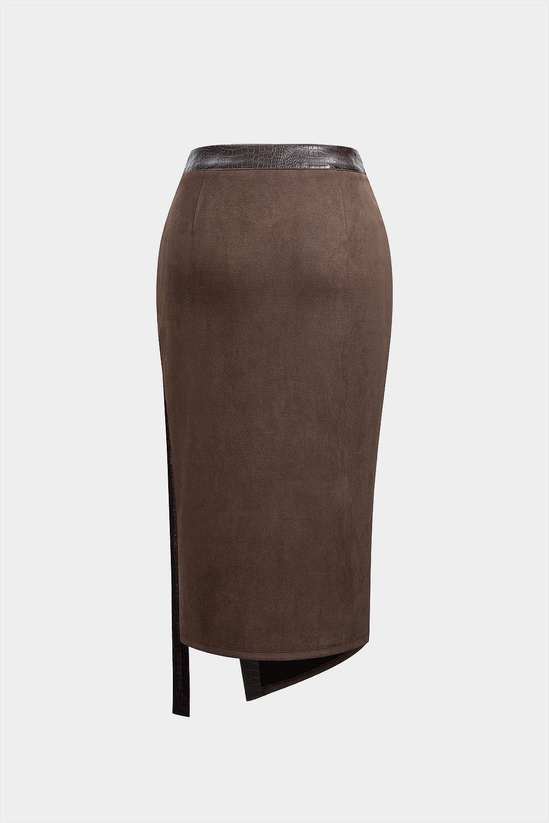 חצאית אסימטרית דמוית עור עם טלאים 