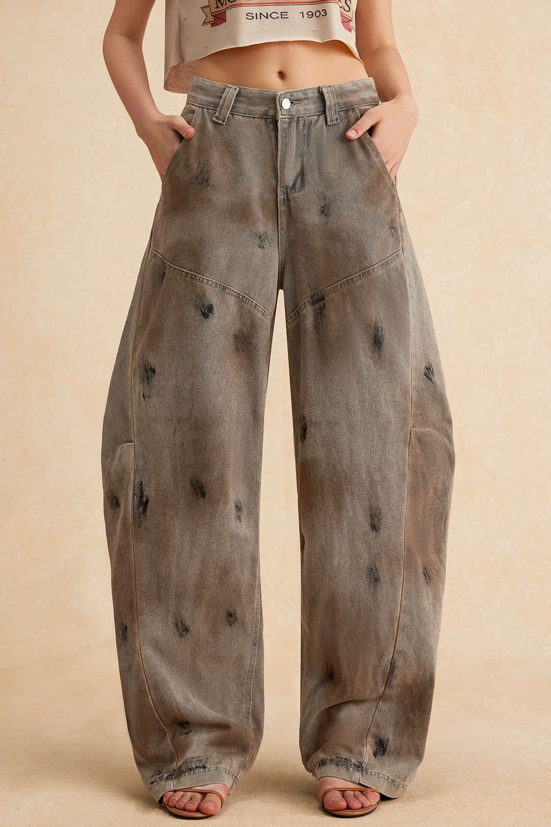 Vaqueros Denim Sucio Mujer Pierna Ancha Barrel Jeans
