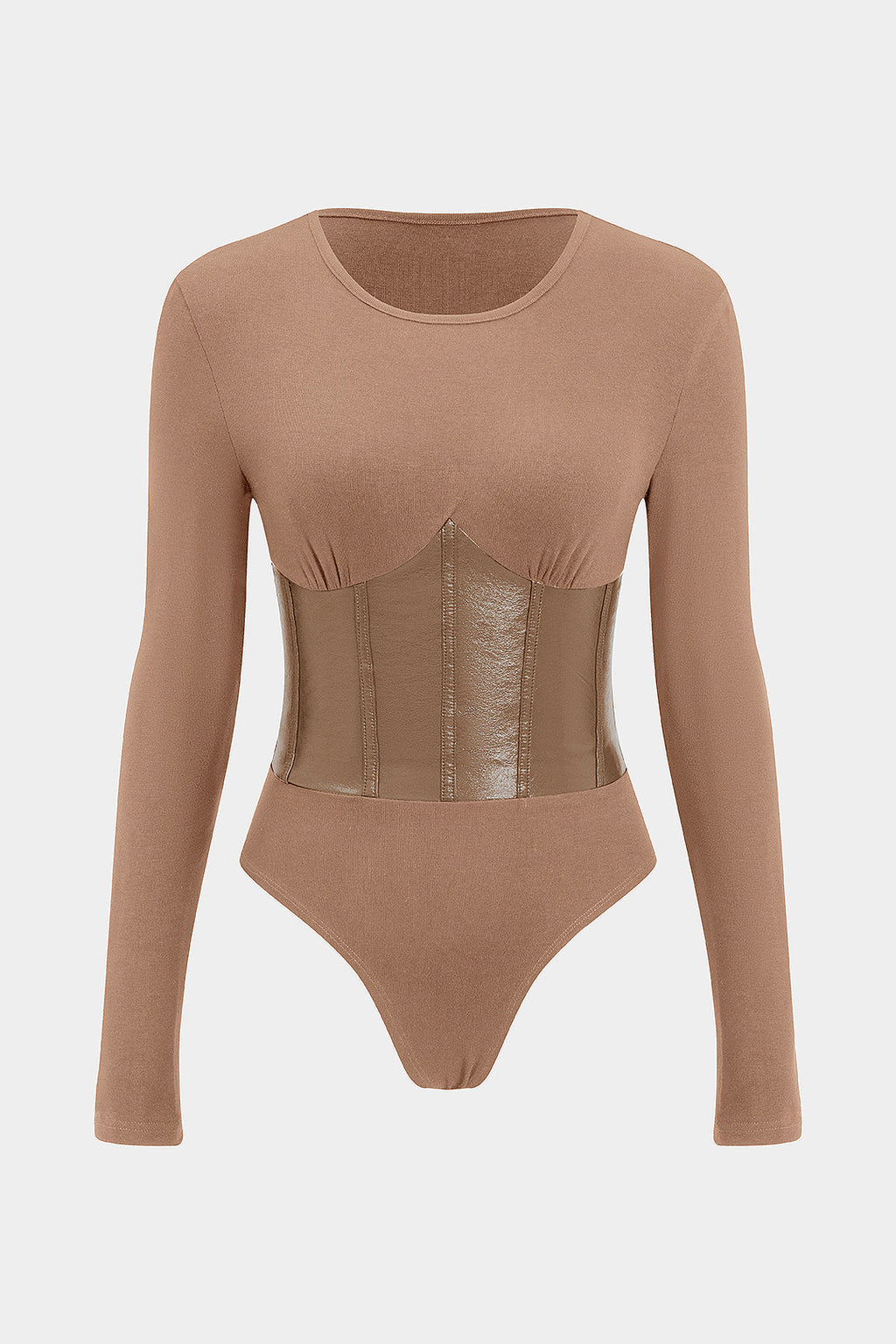 בגד גוף דמוי עור עם שרוולים ארוכים 