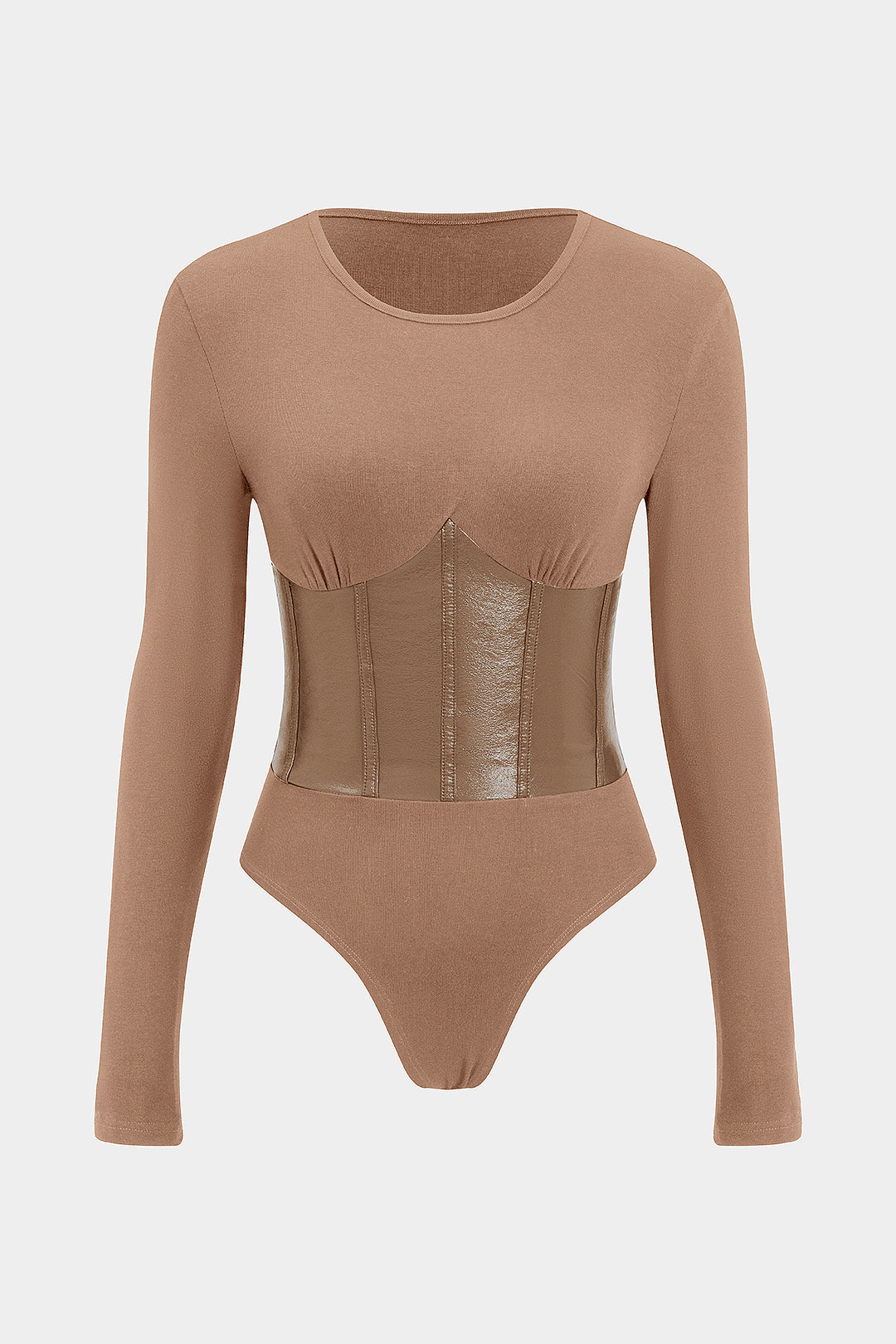 בגד גוף דמוי עור עם שרוולים ארוכים 