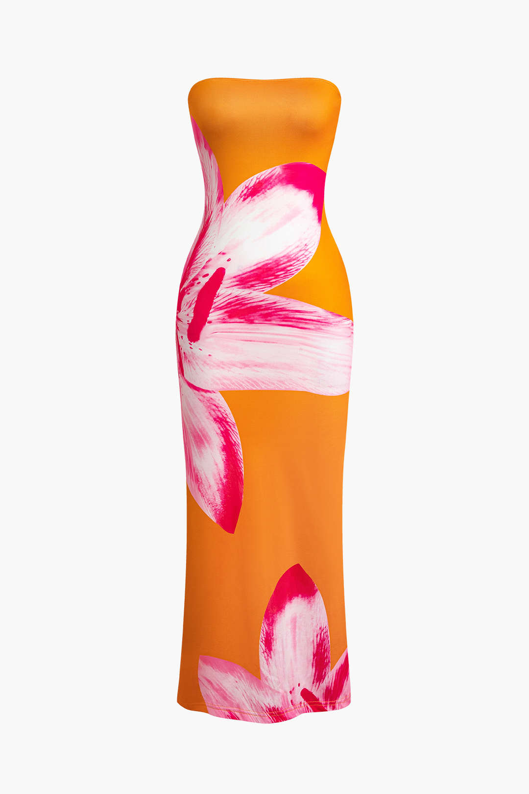 Vestido Midi Estampado Floral Sin Tirantes Verano Elegante