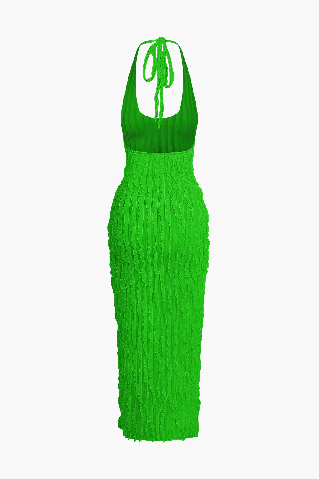 Vestido Maxi Halter Transparente Texturizado Con Volantes