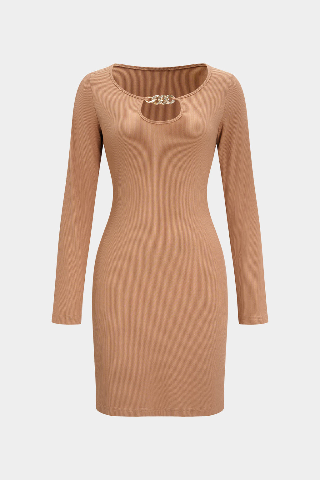 שמלת מיני עם שרוולים ארוכים וגזרות בעיצוב מטאלי 