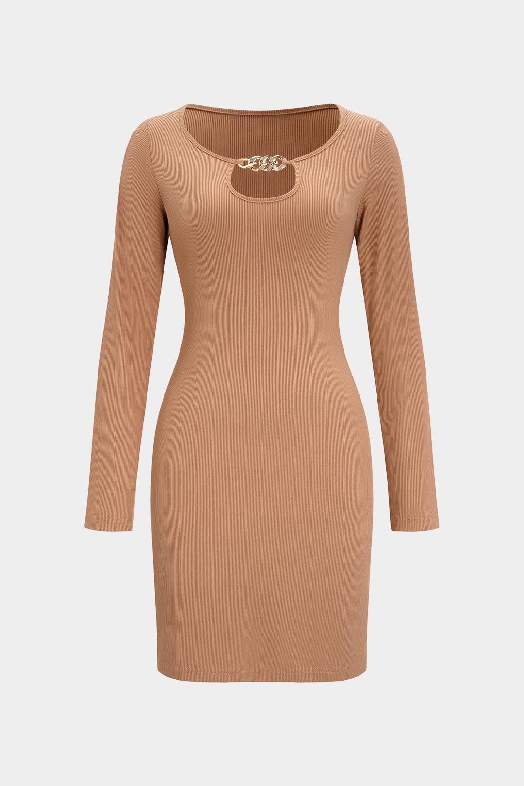 שמלת מיני עם שרוולים ארוכים וגזרות בעיצוב מטאלי 