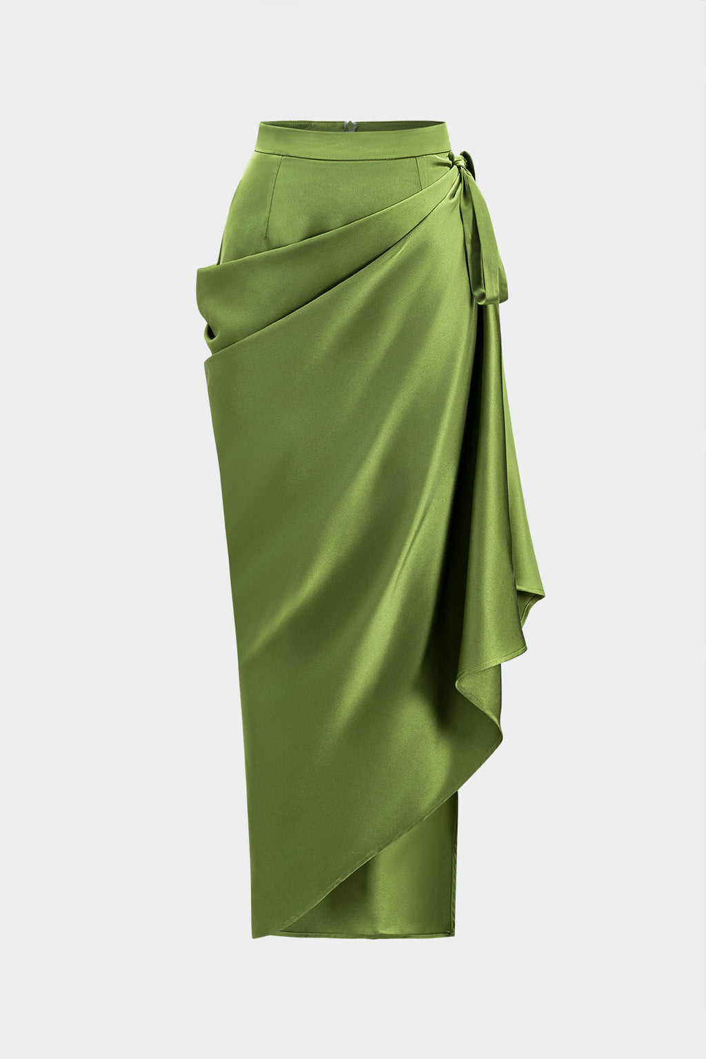 חצאית סאטן אסימטרית עם רוכסן וקשירה 