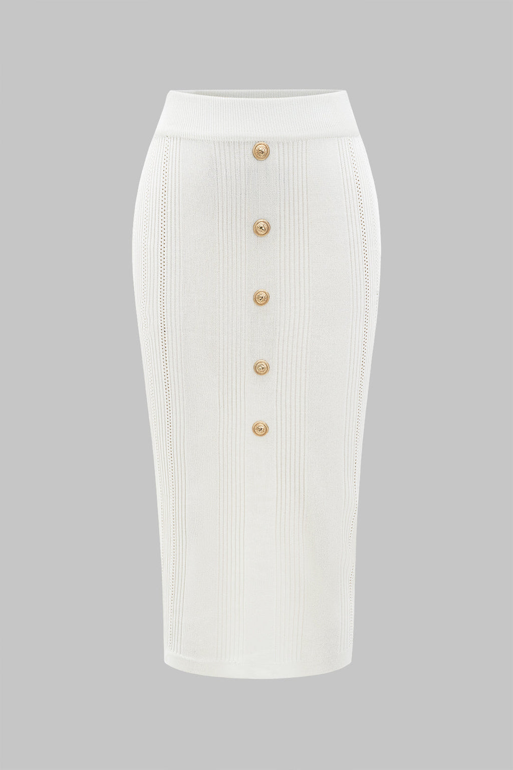 Conjunto De Top De Punto Metálico Y Falda Botonada Elegante