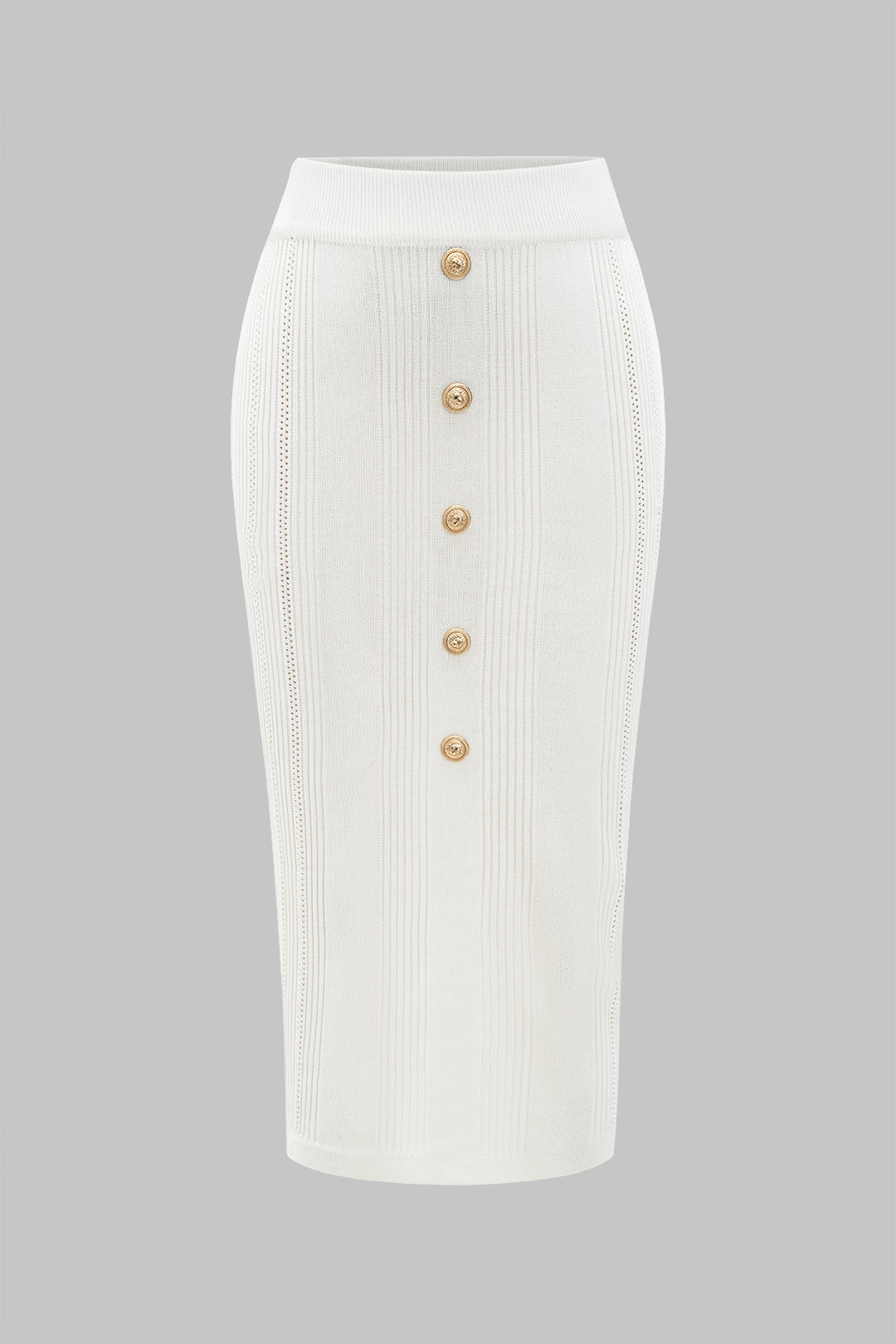 Conjunto De Top De Punto Metálico Y Falda Botonada Elegante