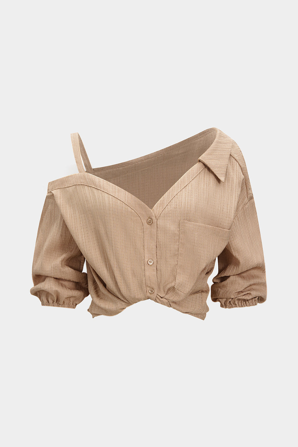 חולצה אסימטרית ללא גב עם שרוולים ארוכים מכופתרים 