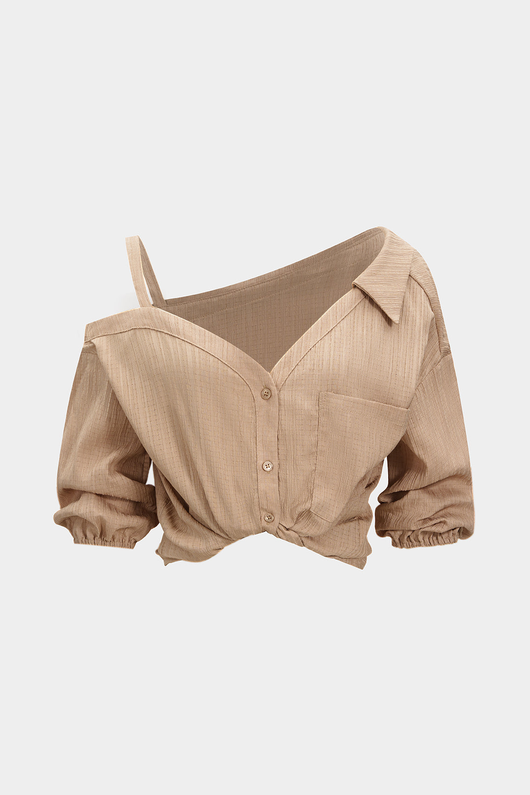 חולצה אסימטרית ללא גב עם שרוולים ארוכים מכופתרים 