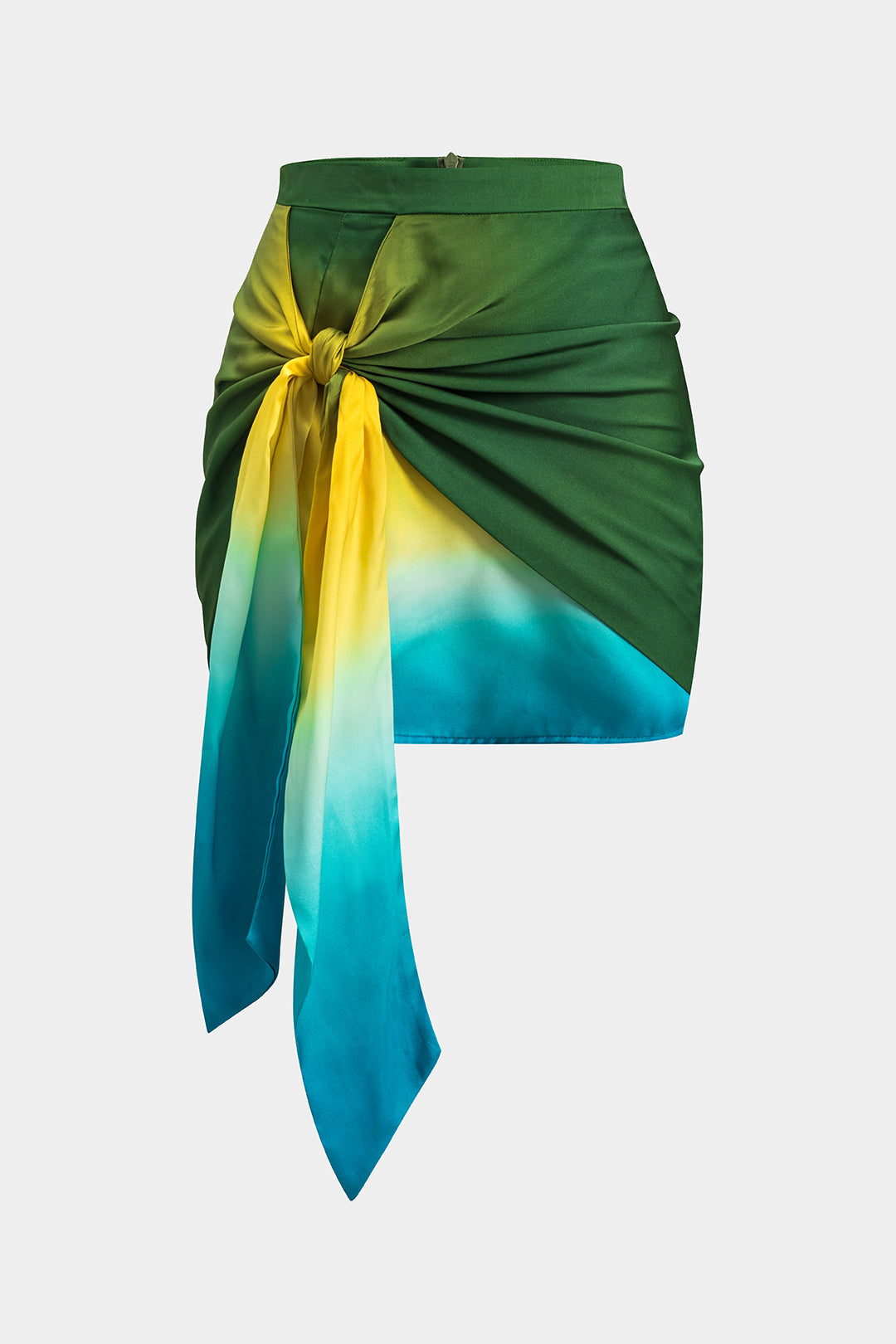 חצאית סאטן עם רוכסן וקשירה מלפנים בהדפס אומברה 
